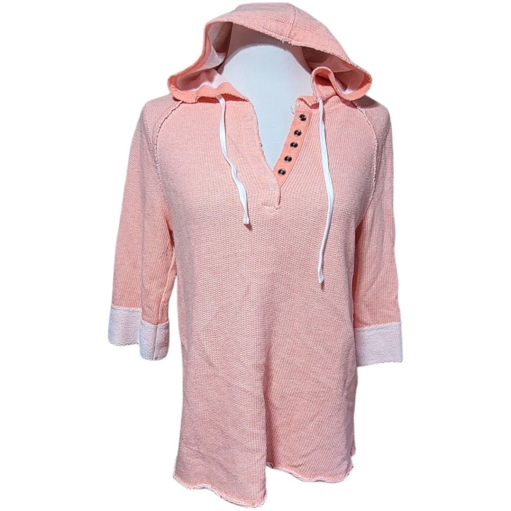 Soft Surroundings Hoodie Just Beachy Pullover Hooded Sweatshirt Coral Peach PM